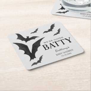 Batty For Baby Halloween Bats Baby Shower Square Paper Coaster