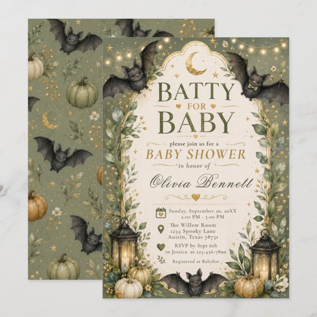 Batty for Baby Shower Invitation (Front/Back)