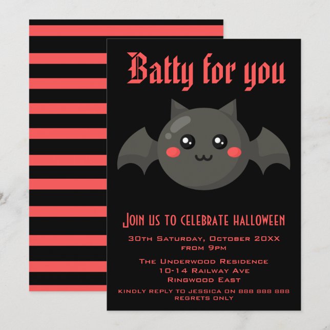 BATTY FOR YOU HALLOWEEN PARTY INVITATION (Front/Back)