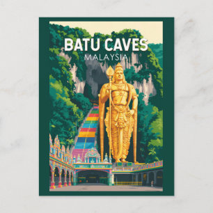 Batu Caves Malaysia Illustration Travel Art Retro Postcard