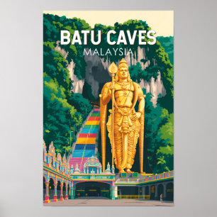 Batu Caves Malaysia Illustration Travel Art Retro Poster