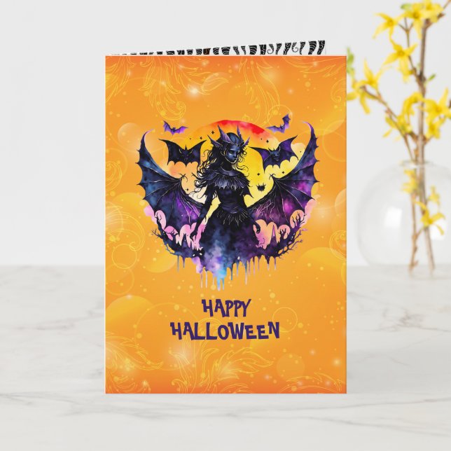 Batwoman Happt Halloween Card (Yellow Flower)
