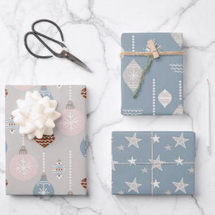 Bauble and Christmas Stars Neutral Palate Wrapping Paper Sheet