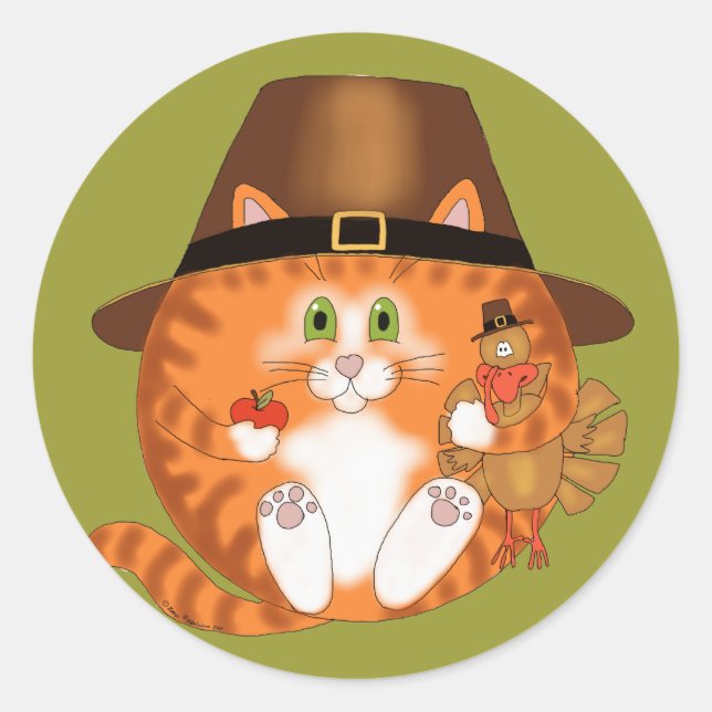 Bauble Cat Thanksgiving Classic Round Sticker (Front)