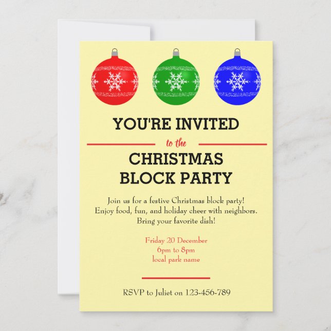 Bauble Christmas Block Party Invitation (Front)