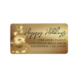 Bauble Happy Holidays Gold Return Address Label