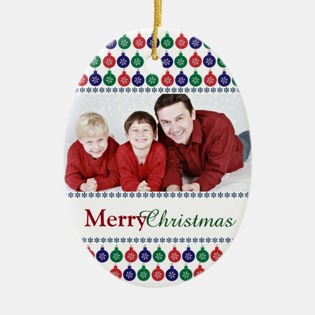 Bauble Pattern Custom Photo Ceramic Tree Decoration (Front)
