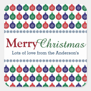 Bauble Pattern Personalised Christmas Square Sticker
