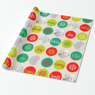Bauble red green neutral pattern Christmas photo Wrapping Paper