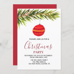 Bauble Vintage Retro Red Christmas Party  Invitation