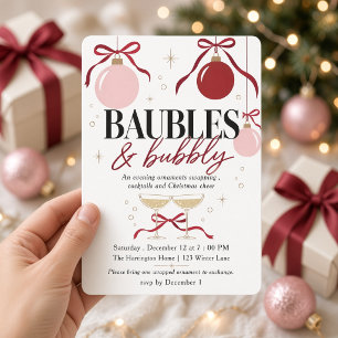 Baubles and Bubbly Christmas Ornament Exchange  Invitation