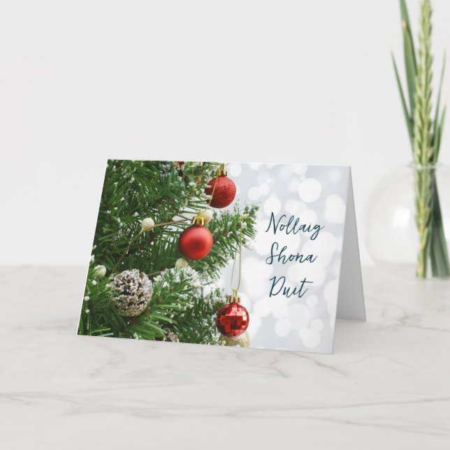 Baubles, fir, cones Irish Christmas Holiday Card (Front)