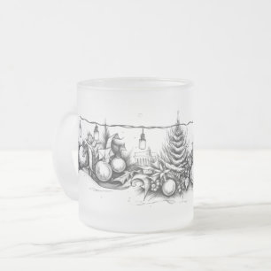 Baubles into Serenity: Ink Line in Xmas Glass Frosted Glass Coffee Mug