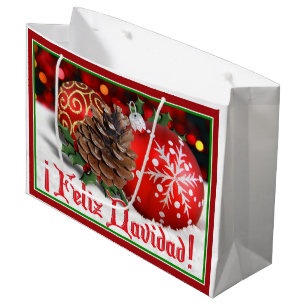 Baubles & Pine Cones - Feliz Navidad Large Gift Bag