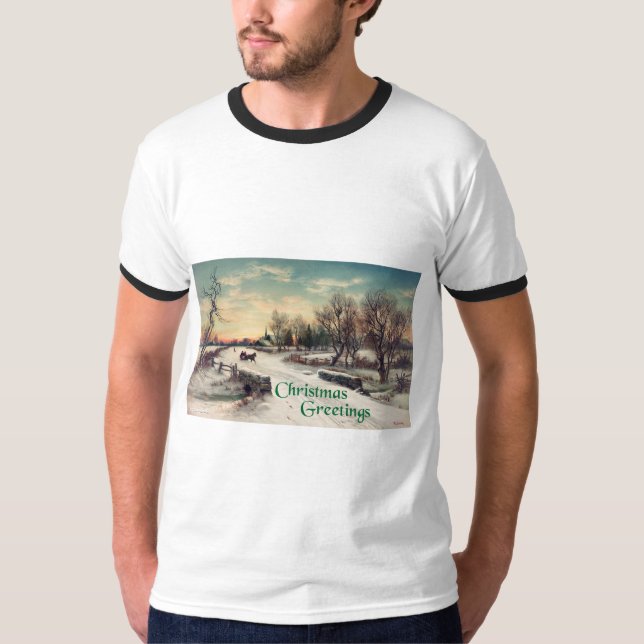 Bauer Art Snowy Bridge Winter Scene T Shirt (Front)