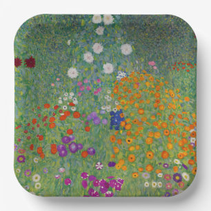 Bauerngarten, Oil Painting, Gustav Klimt Paper Plate