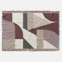 Bauhaus Abstract Geometric Burgundy Brown Throw Bl