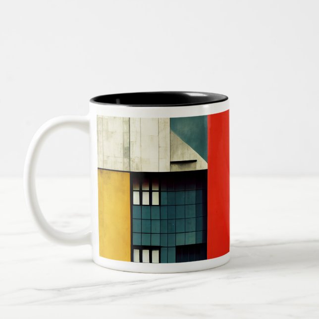 Bauhaus architecture illustrated Two-Tone coffee mug (Left)