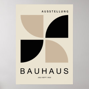 Bauhaus Beige Black Geometric Quarter Circle Poster
