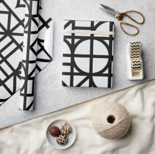 Bauhaus Black Abstract Geometric Pattern Wrapping Paper