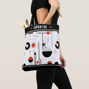 Bauhaus black and red geometric shapes composition tote bag