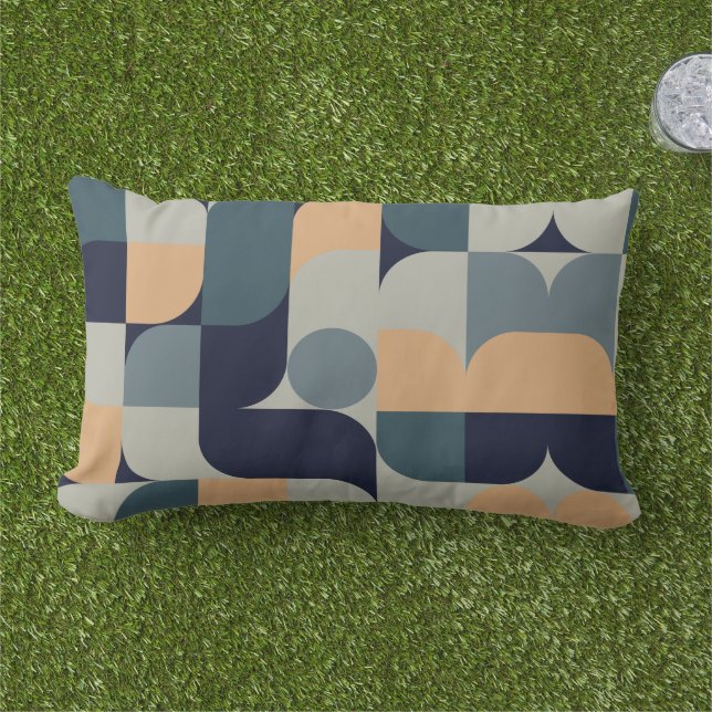 Bauhaus Blue Grey Shapes Print Lumbar Cushion (Grass)