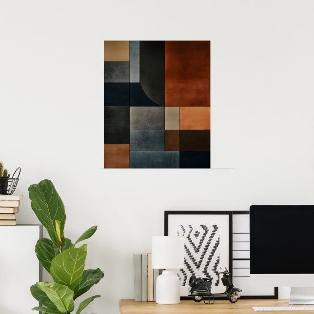 Bauhaus Earthy Geometric Pattern Abstract Poster  (Home Office)