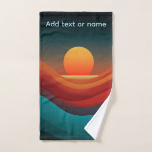 Bauhaus Earthy Sunset Waves Minimalist Art Hand Towel