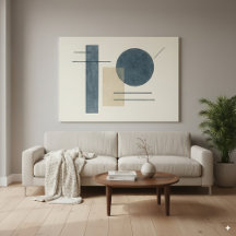 Bauhaus Geometric Abstract Art in Blue & Beige