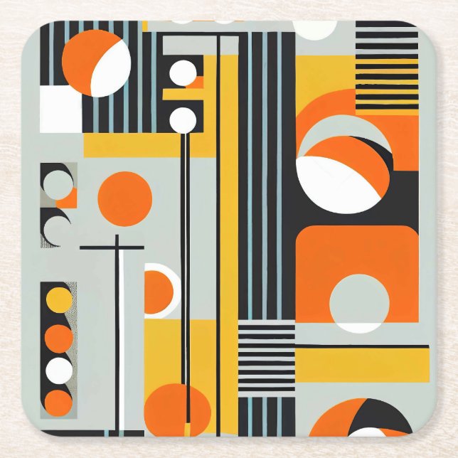 Bauhaus Geometric Design 01 Perfect For Square Paper Coaster (Front)