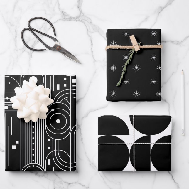 Bauhaus geometry-black and white -minimal  wrapping paper sheet (Front)