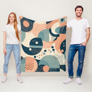 Bauhaus Inspired Abstract Circles Lines Navy Ochre Fleece Blanket