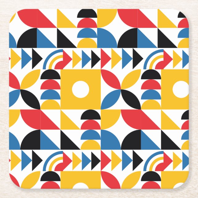 Bauhaus Inspired Contemporary Mid Century Square Paper Coaster (Front)