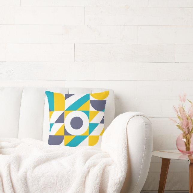 Bauhaus Inspired Geometric Pattern Throw Pillow (Couch)