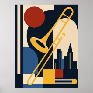 Bauhaus Jazz Trombone Art Mid Century Modern Poster