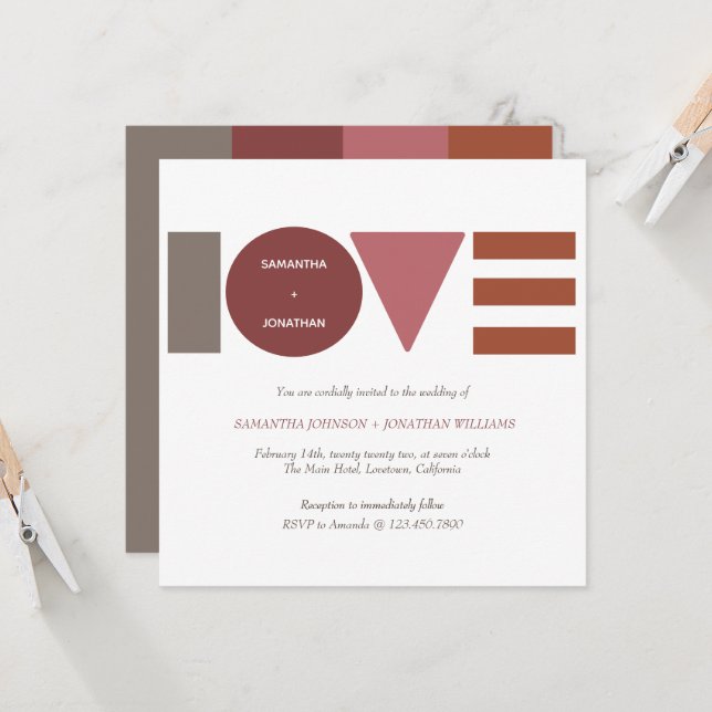 Bauhaus Love Striped Square Wedding Invitation (Front/Back In Situ)