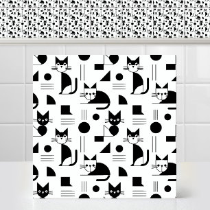 Bauhaus Minimalist Geometric Cat Repeating Pattern Tile