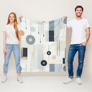 Bauhaus Navy Ochre Abstract Geometric Line Fleece Blanket