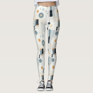 Bauhaus Navy Ochre Abstract Geometric Line Leggings