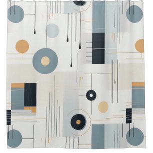 Bauhaus Navy Ochre Abstract Geometric Line Shower Curtain