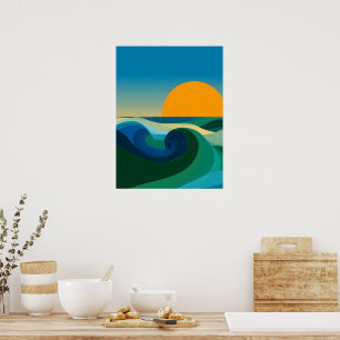 Bauhaus Ocean Wave Sunset Abstract Art Poster