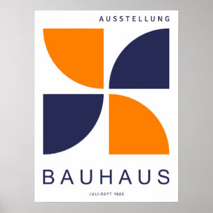 Bauhaus Orange Navy Geometric Quarter Circle Poster