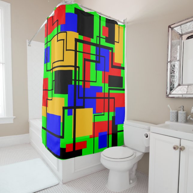 Bauhaus Rectangles and Lines Shower Curtain (In Situ)