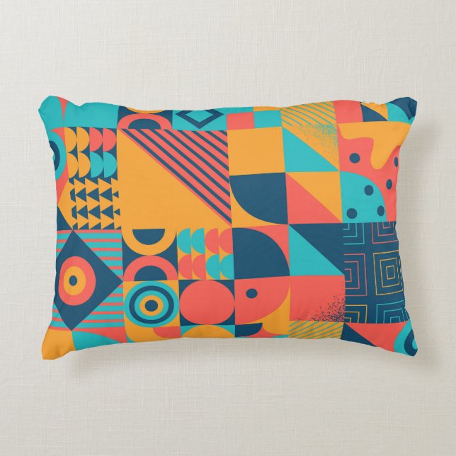 Bauhaus Retro: 70s Geometric Musical Decorative Cushion (Front)