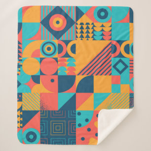 Bauhaus Retro: 70s Geometric Musical Sherpa Blanket