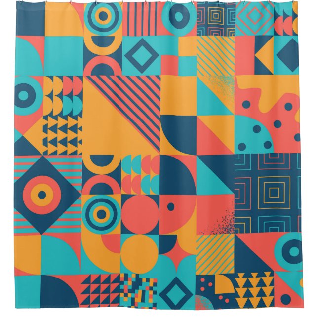 Bauhaus Retro: 70s Geometric Musical Shower Curtain (Front)