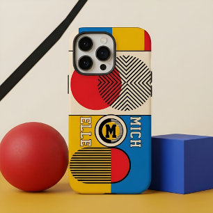 Bauhaus Retro Geometric Custom Monogram Name iPhone 16 Pro Max Case