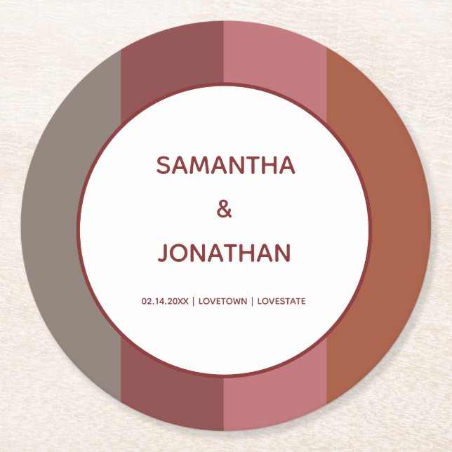 Bauhaus Striped Custom Wedding Round Paper Coaster (Front)