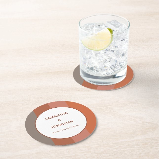 Bauhaus Striped Custom Wedding Round Paper Coaster (Insitu)