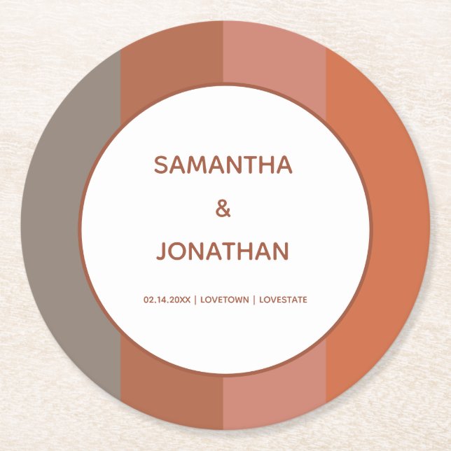 Bauhaus Striped Custom Wedding Round Paper Coaster (Front)